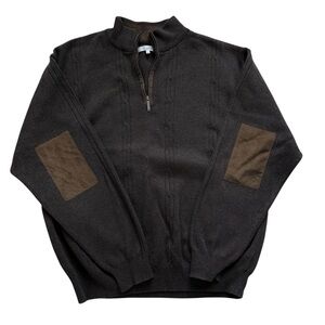 Alex Cannon 1/4 Zip Classic Sweater with  Elbow Patches Brown Size XL